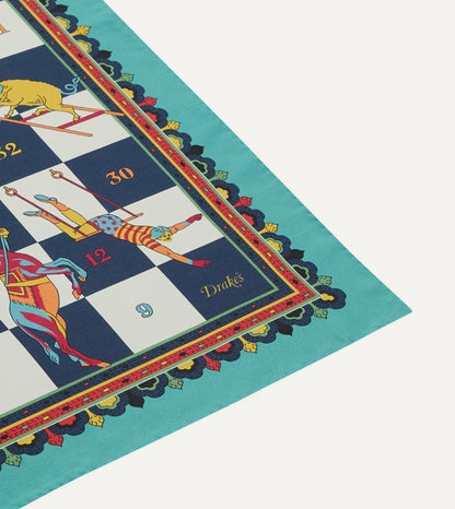 Drake's Blue Snakes and Ladders Print Silk Bandana