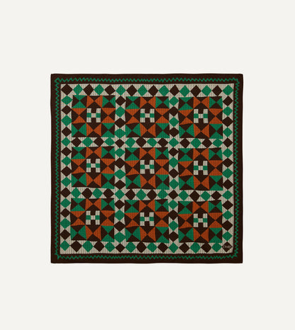 Drake's Brown Patchwork Print Wool-Silk Bandana