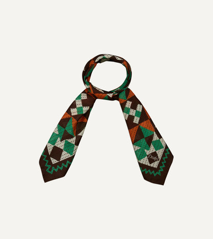 Drake's Brown Patchwork Print Wool-Silk Bandana
