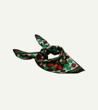 Drake's Brown Patchwork Print Wool-Silk Bandana