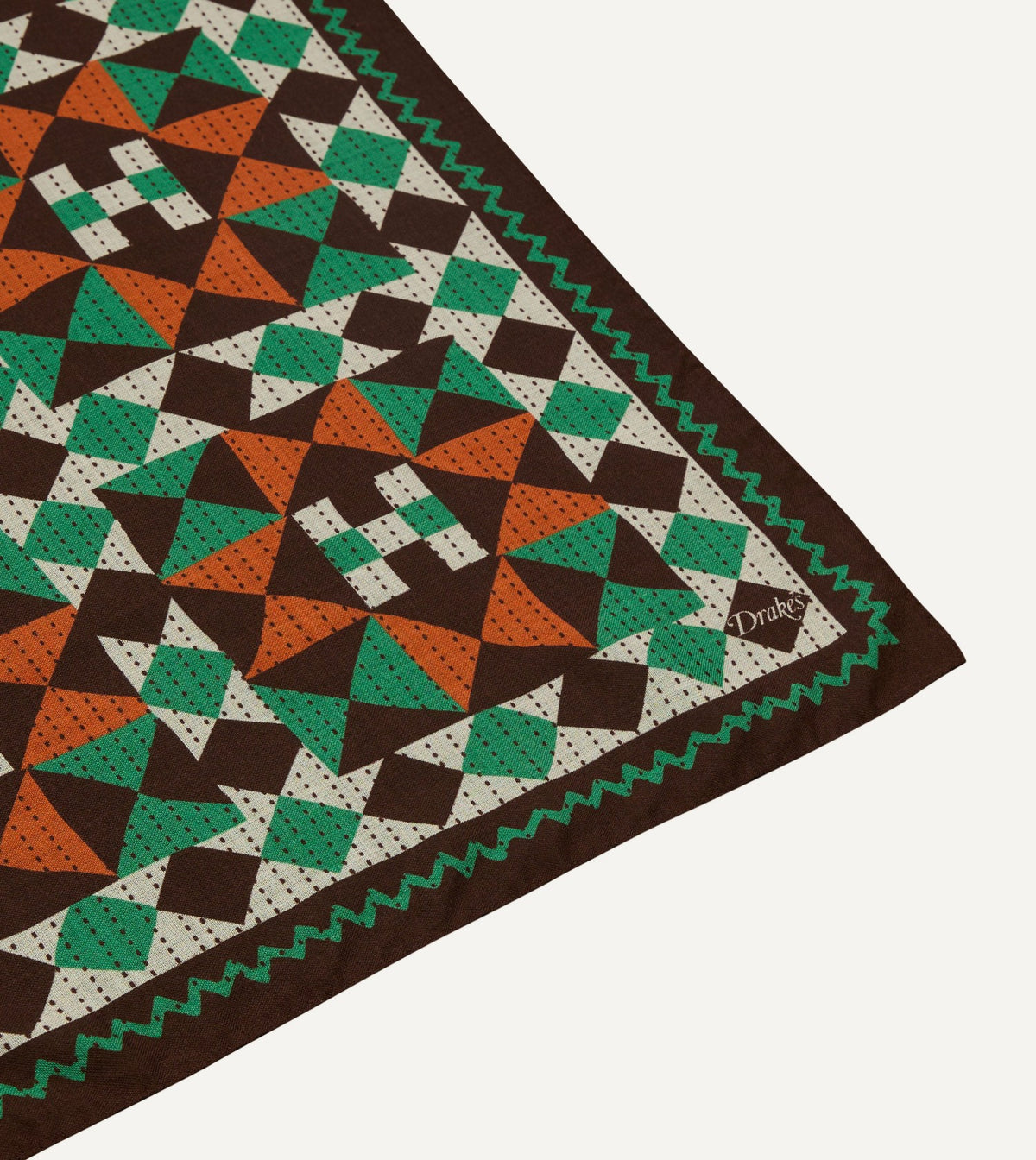 Drake's Brown Patchwork Print Wool-Silk Bandana