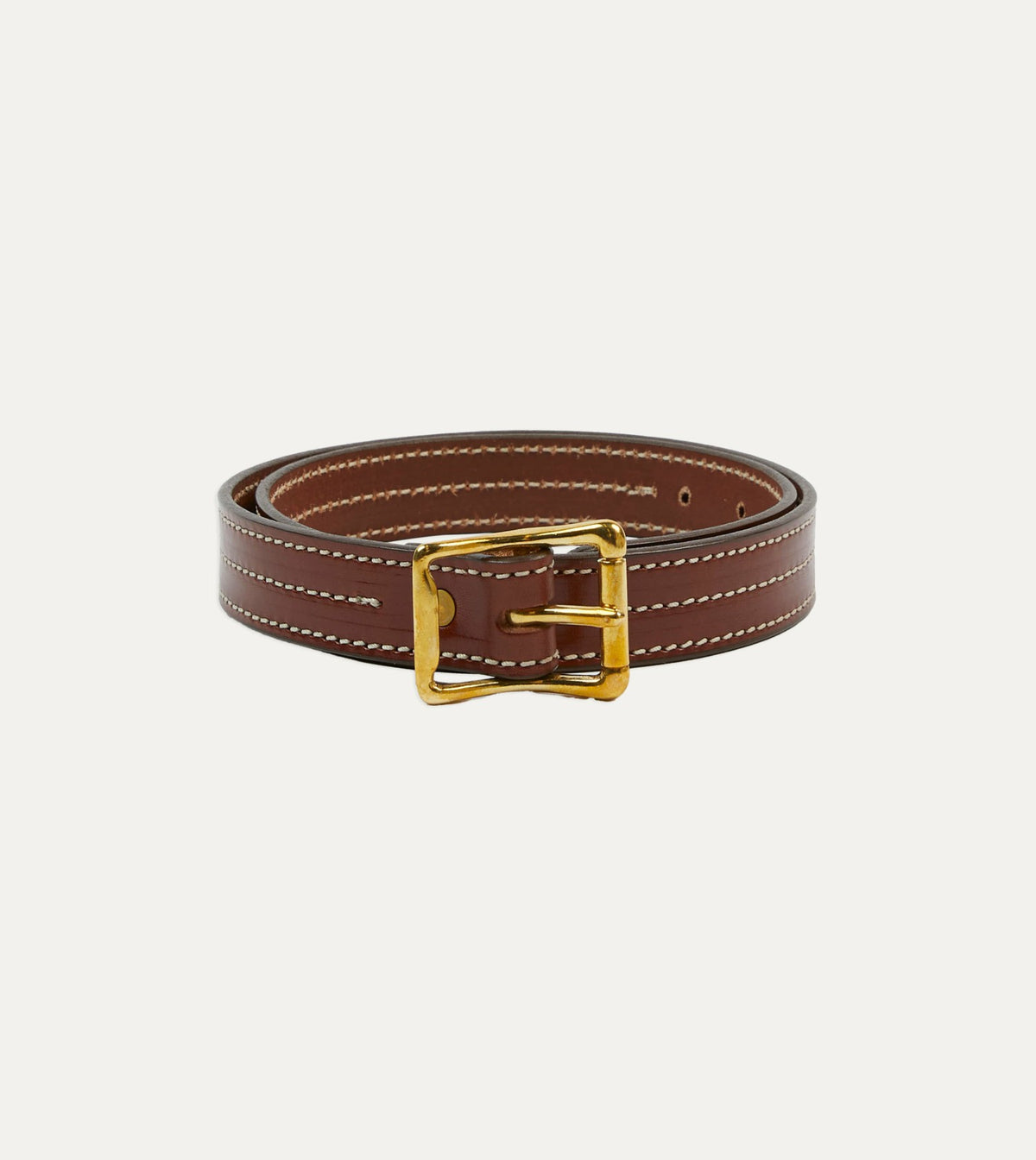 Drake's Yuketen Brown Triple Stitched Leather Belt