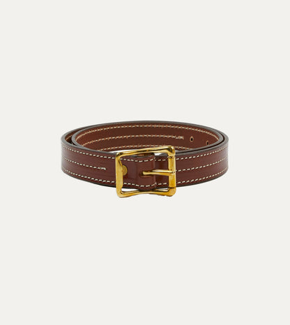 Drake's Yuketen Brown Triple Stitched Leather Belt