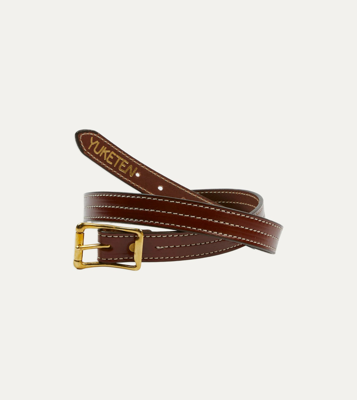 Drake's Yuketen Brown Triple Stitched Leather Belt