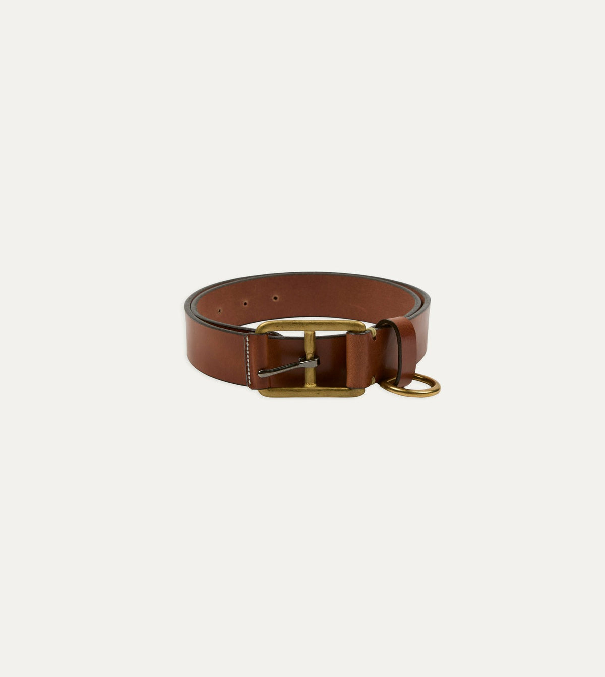 Drake's Yuketen Buck Brown Stitched D-Ring Belt