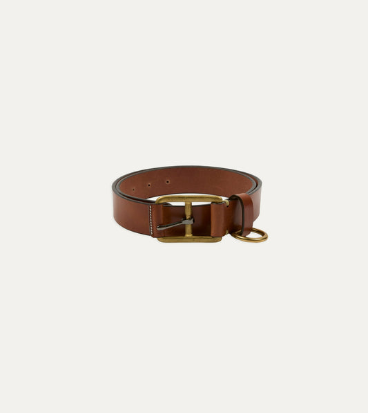 Drake's Yuketen Buck Brown Stitched D-Ring Belt