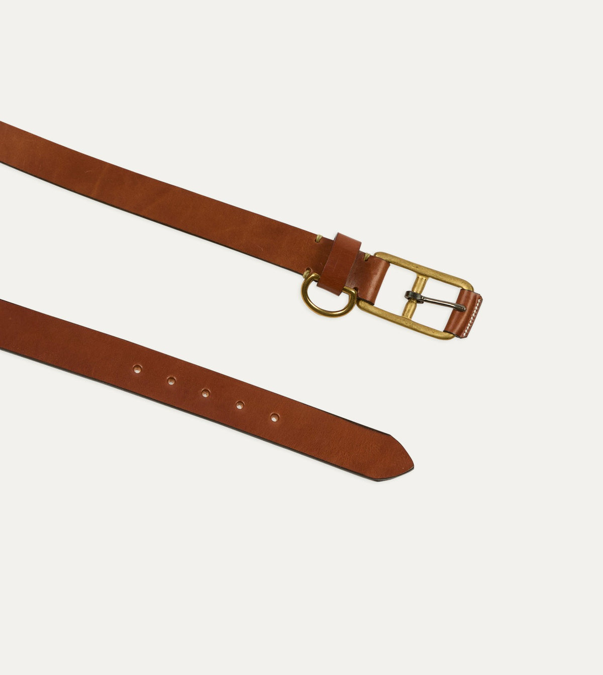 Drake's Yuketen Buck Brown Stitched D-Ring Belt