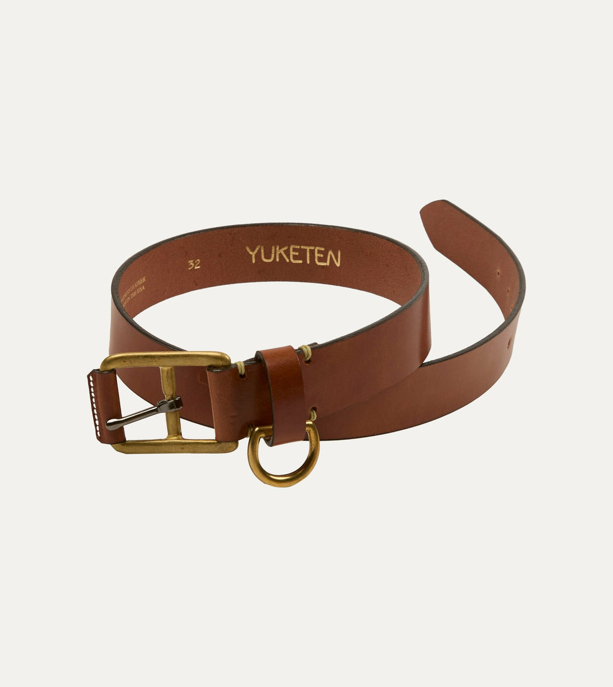 Drake's Yuketen Buck Brown Stitched D-Ring Belt