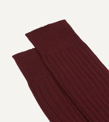 Drake's Burgundy Cotton Mid-Calf Socks