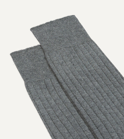 Drake's Grey Cotton Mid-Calf Socks