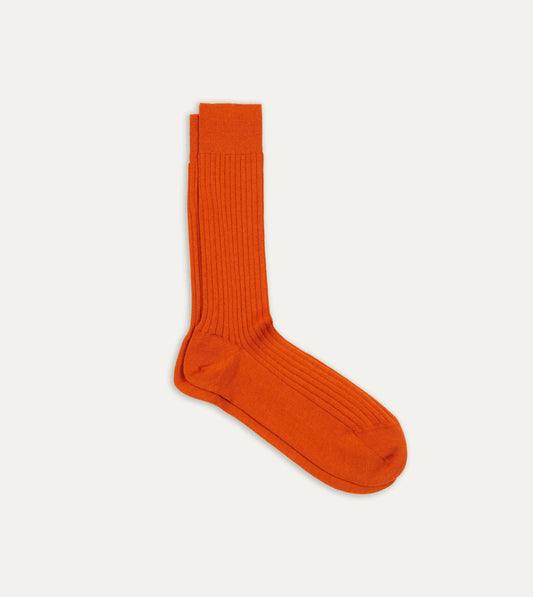 Drake's Orange Wool Mid-Calf Socks
