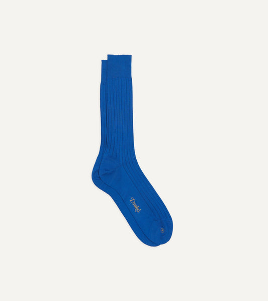 Drake's Royal Blue Cotton Mid-Calf Socks