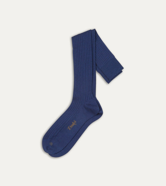 Drake's Blue Wool Over-the-Calf Socks
