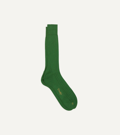 Drake's Green Cotton Mid-Calf Socks