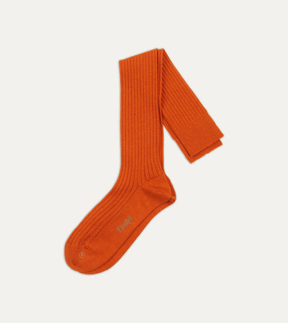 Drake's Orange Wool Over-The-Calf Socks