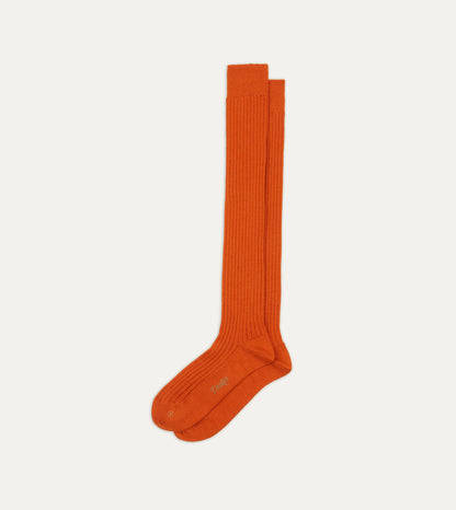 Drake's Orange Wool Over-The-Calf Socks