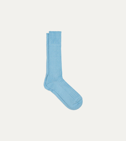 Drake's RoToTo Sky Blue Linen-Cotton Ribbed Socks