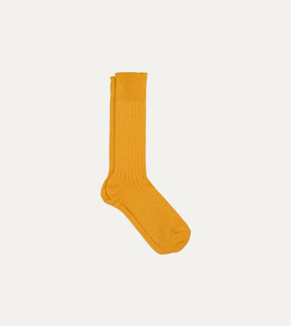Drake's RoToTo Yellow Linen-Cotton Ribbed Socks