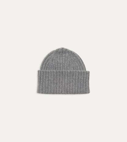 Drake's Grey Lambswool Ribbed Knit Cap