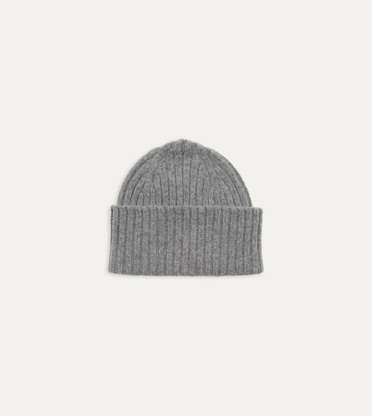 Drake's Grey Lambswool Ribbed Knit Cap