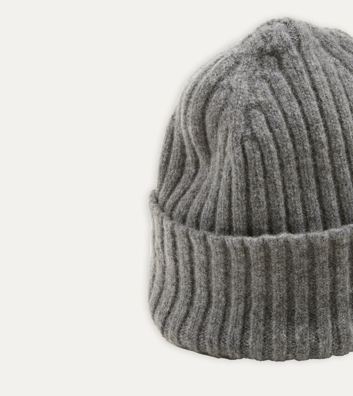 Drake's Grey Lambswool Ribbed Knit Cap