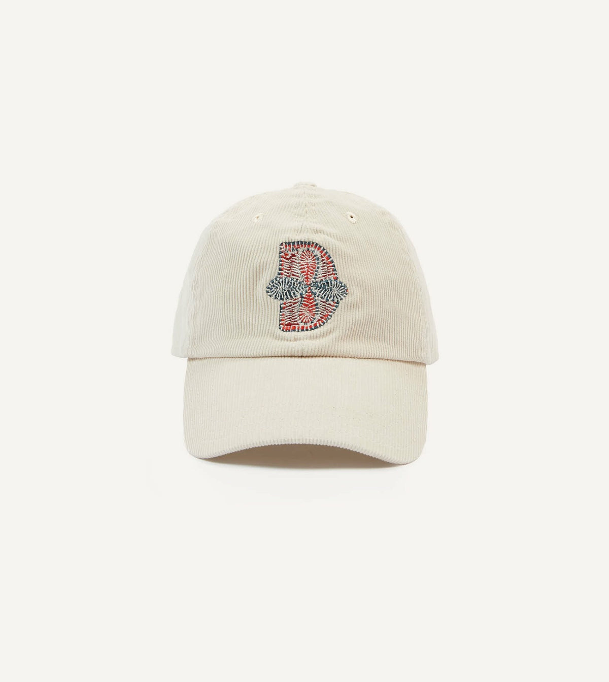 Drake's Ecru Kantha Flower Emblem Cotton Baseball Cap