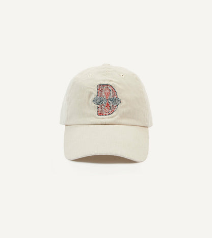 Drake's Ecru Kantha Flower Emblem Cotton Baseball Cap