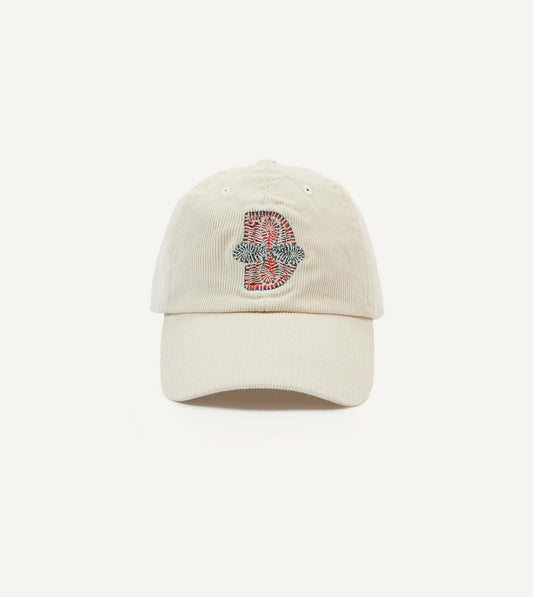 Drake's Ecru Kantha Flower Emblem Cotton Baseball Cap