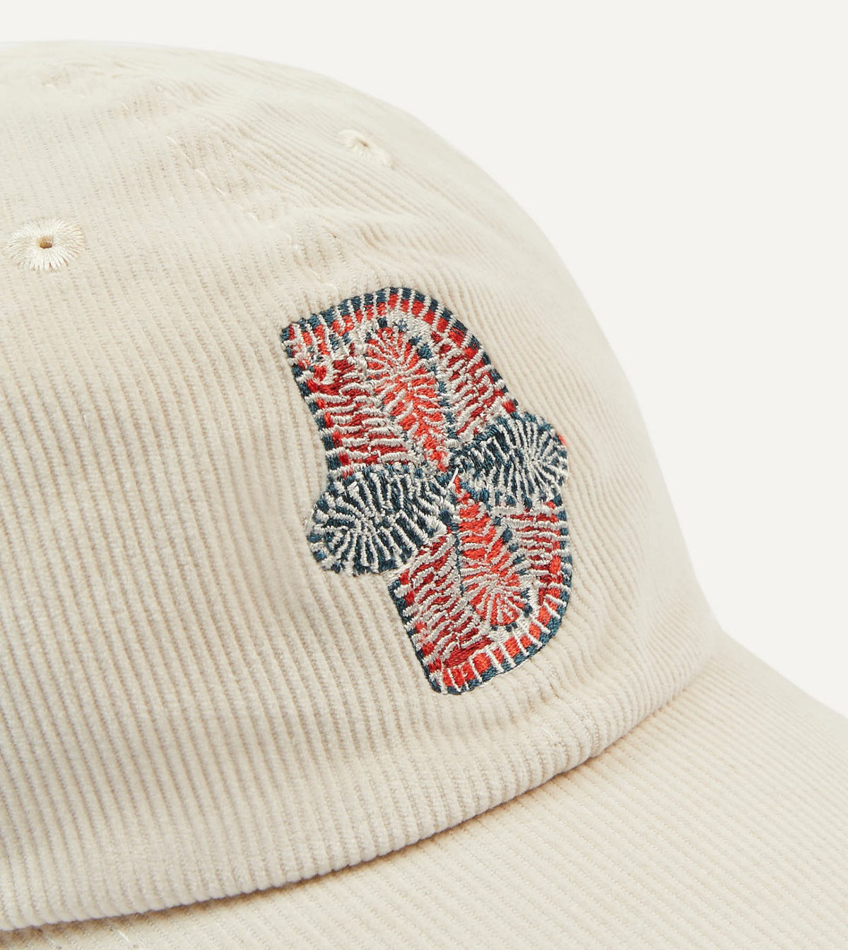 Drake's Ecru Kantha Flower Emblem Cotton Baseball Cap