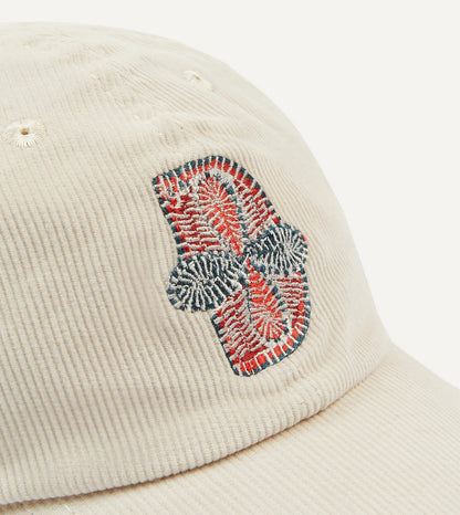 Drake's Ecru Kantha Flower Emblem Cotton Baseball Cap