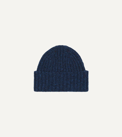 Drake's Blue Ribbed Merino Donegal Knit Cap