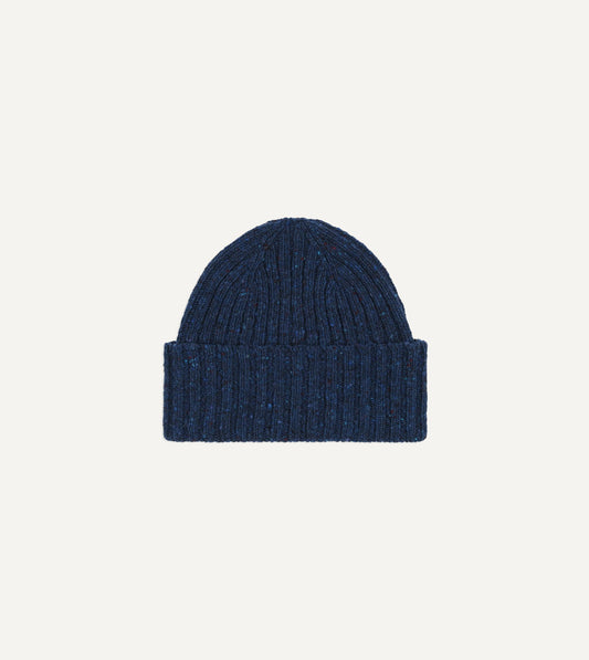 Drake's Blue Ribbed Merino Donegal Knit Cap