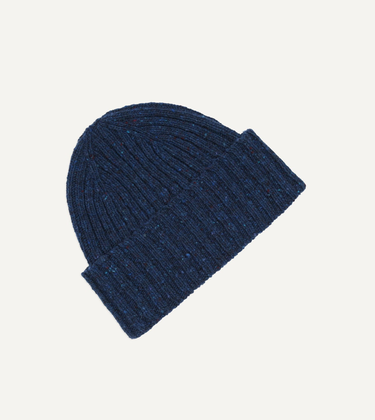 Drake's Blue Ribbed Merino Donegal Knit Cap