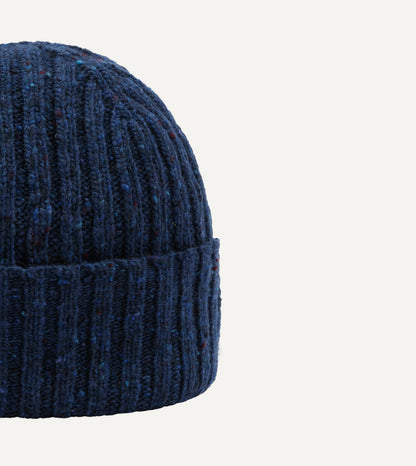 Drake's Blue Ribbed Merino Donegal Knit Cap