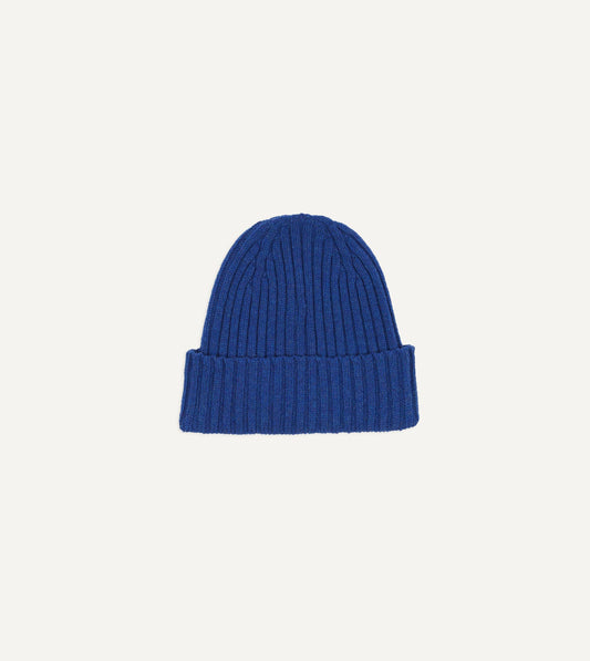 Drake's Royal Blue Lambswool Ribbed Knit Cap