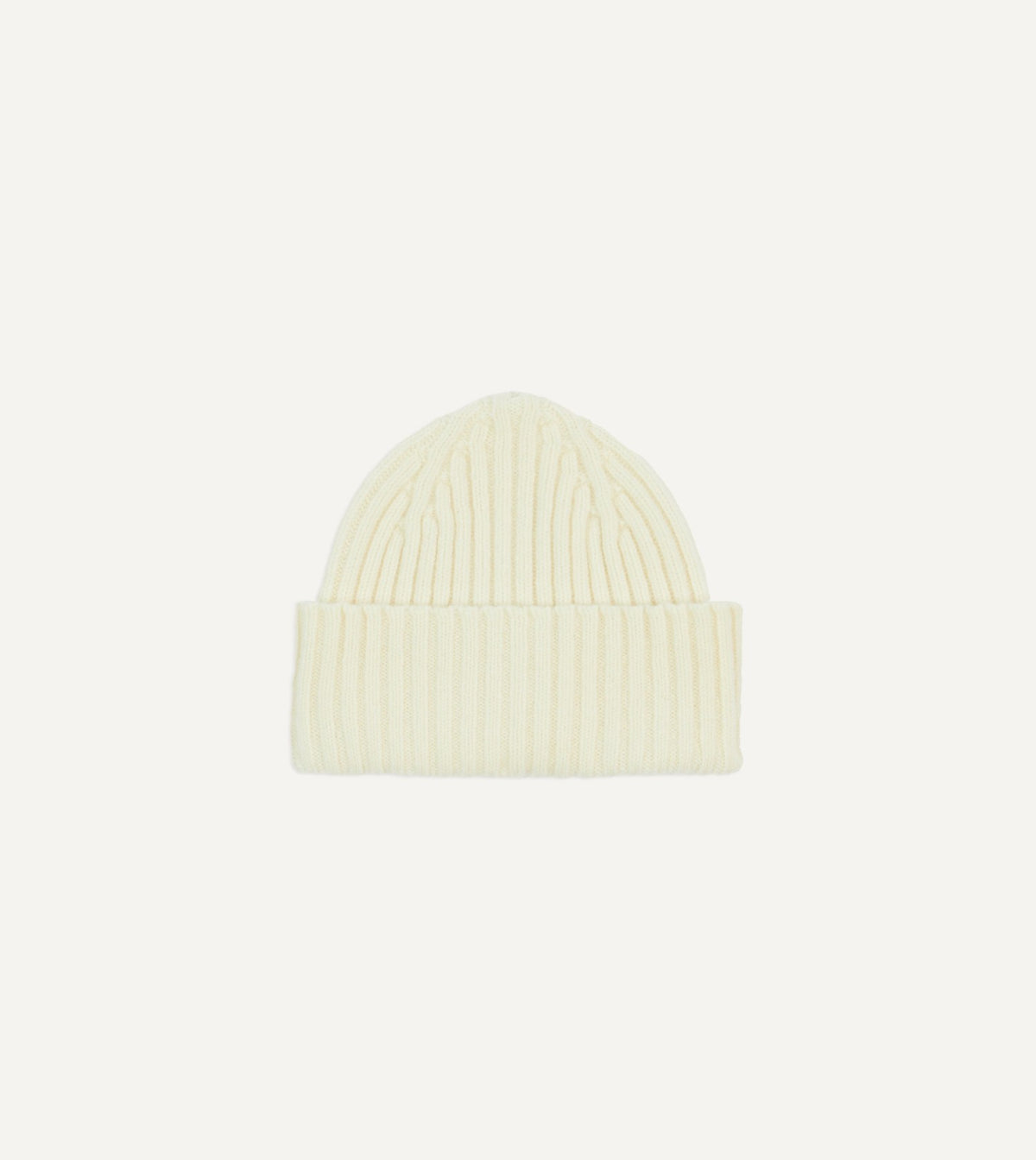 Drake's Ecru Lambswool Ribbed Knit Cap