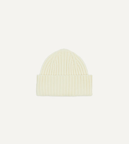 Drake's Ecru Lambswool Ribbed Knit Cap