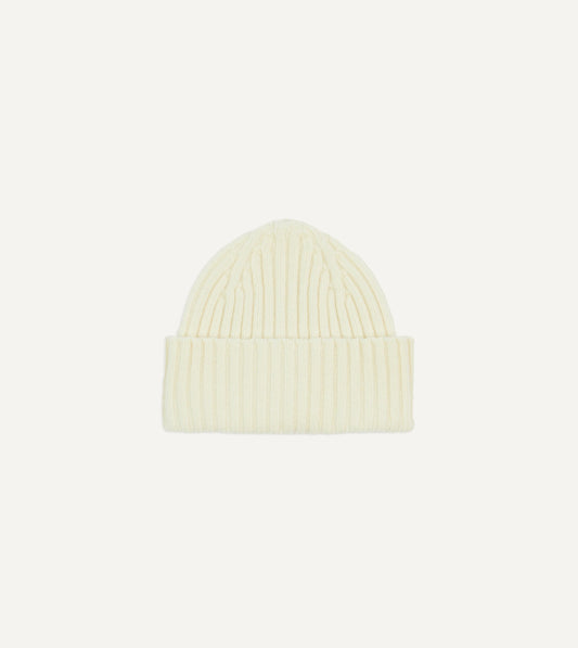 Drake's Ecru Lambswool Ribbed Knit Cap
