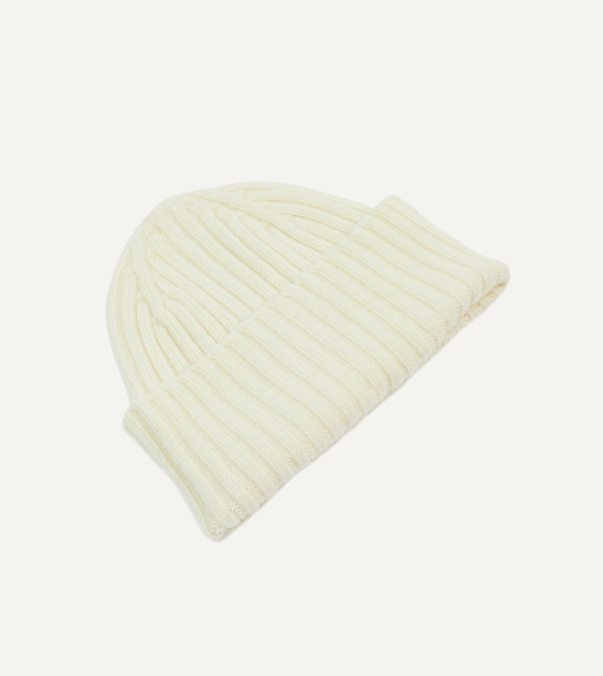 Drake's Ecru Lambswool Ribbed Knit Cap