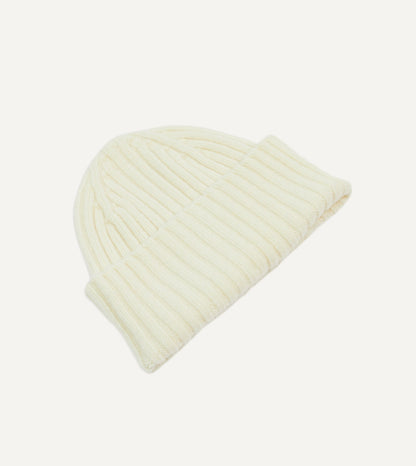 Drake's Ecru Lambswool Ribbed Knit Cap