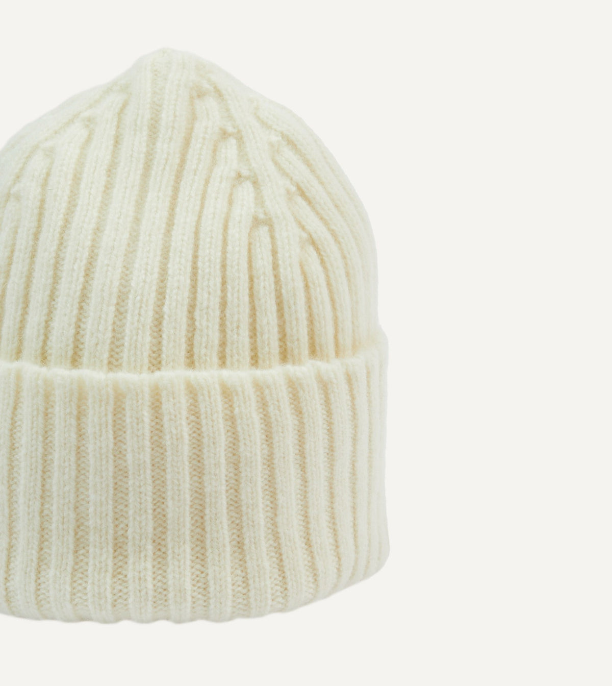 Drake's Ecru Lambswool Ribbed Knit Cap