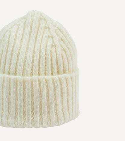 Drake's Ecru Lambswool Ribbed Knit Cap