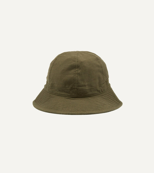 Drake's Câbleami Olive Baker Back Satin Cotton Metro Hat