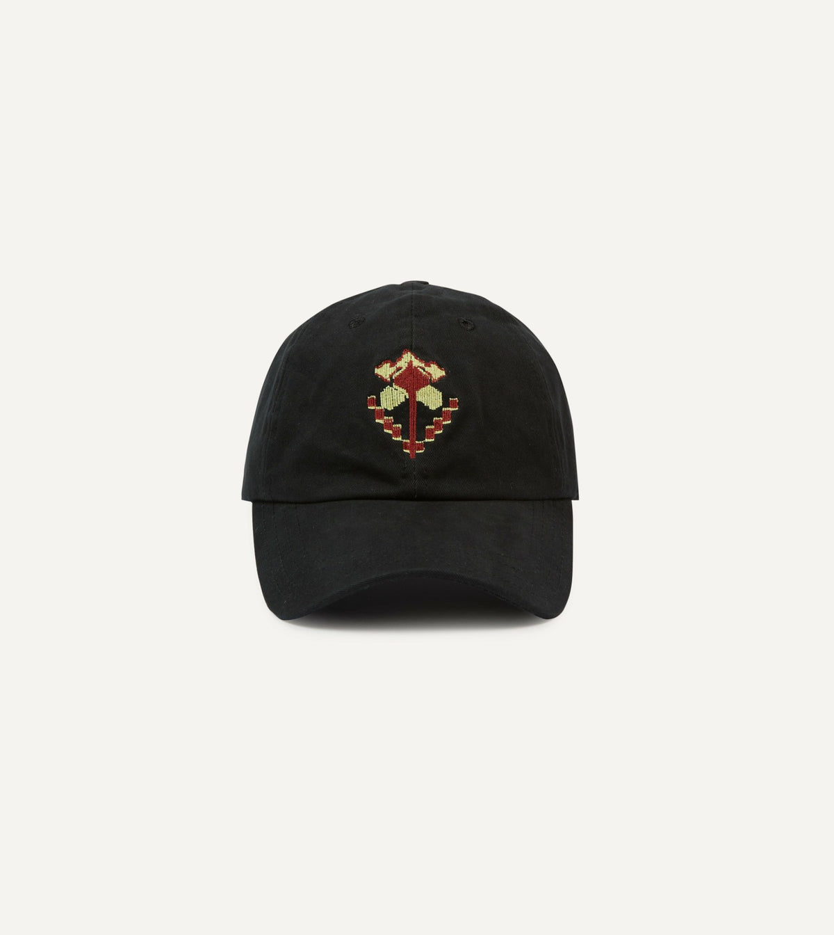 Drake's Washed Black Flower Emblem Cotton Baseball Cap
