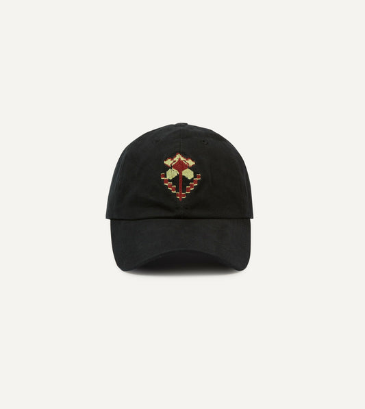Drake's Washed Black Flower Emblem Cotton Baseball Cap