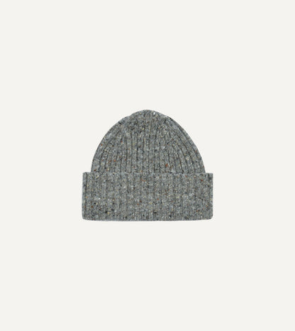 Drake's Light Grey Donegal Ribbed Merino Knit Cap
