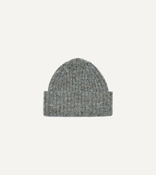 Drake's Light Grey Donegal Ribbed Merino Knit Cap