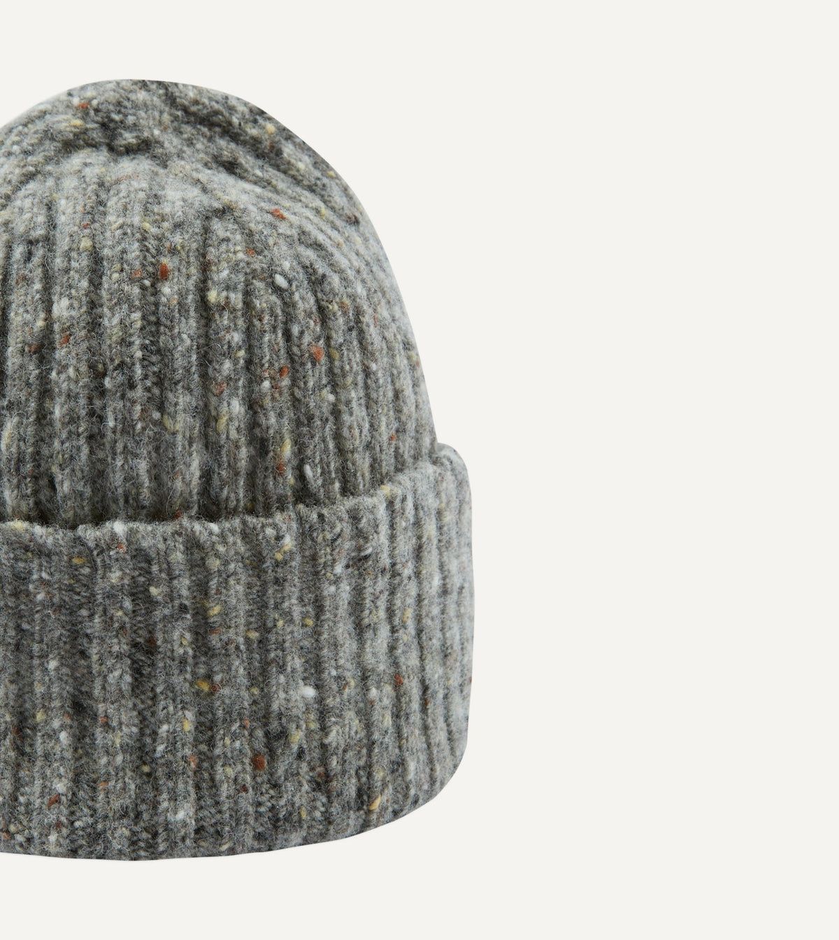 Drake's Light Grey Donegal Ribbed Merino Knit Cap
