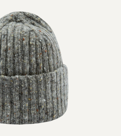 Drake's Light Grey Donegal Ribbed Merino Knit Cap
