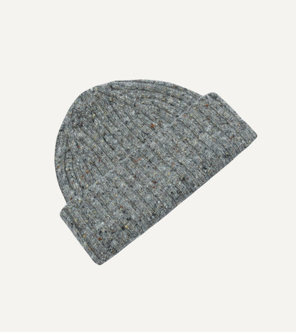Drake's Light Grey Donegal Ribbed Merino Knit Cap
